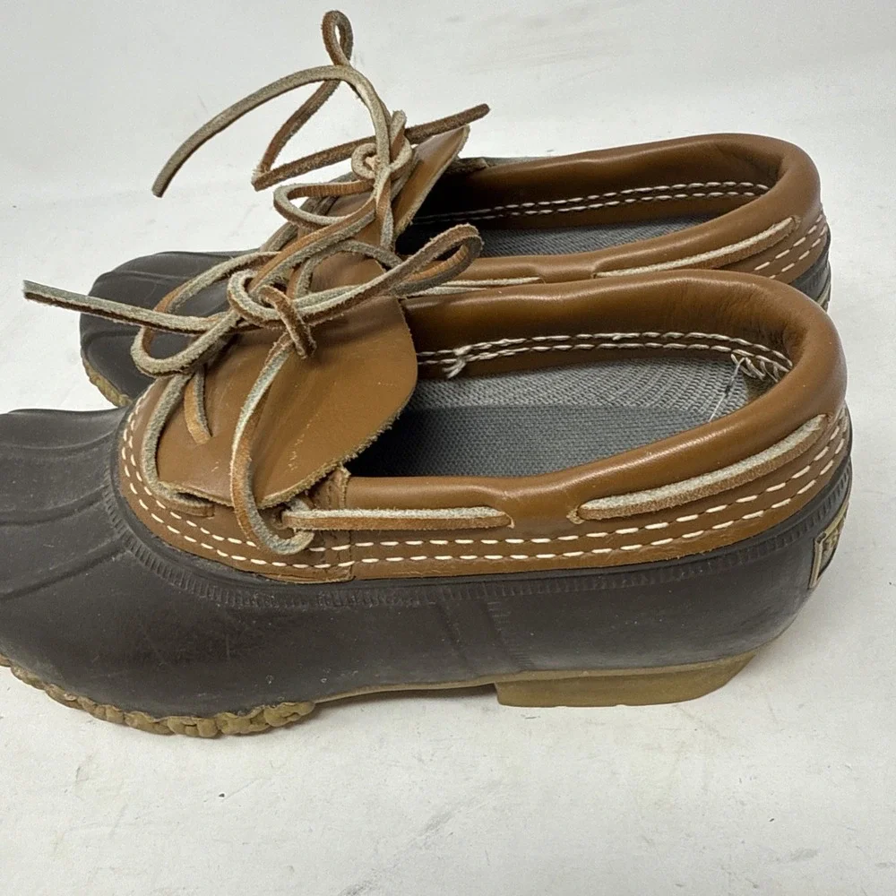 Womens 7 LL Bean Duck Low Boots Slip On Ankle Brown Lace Up Rain Boots Moc